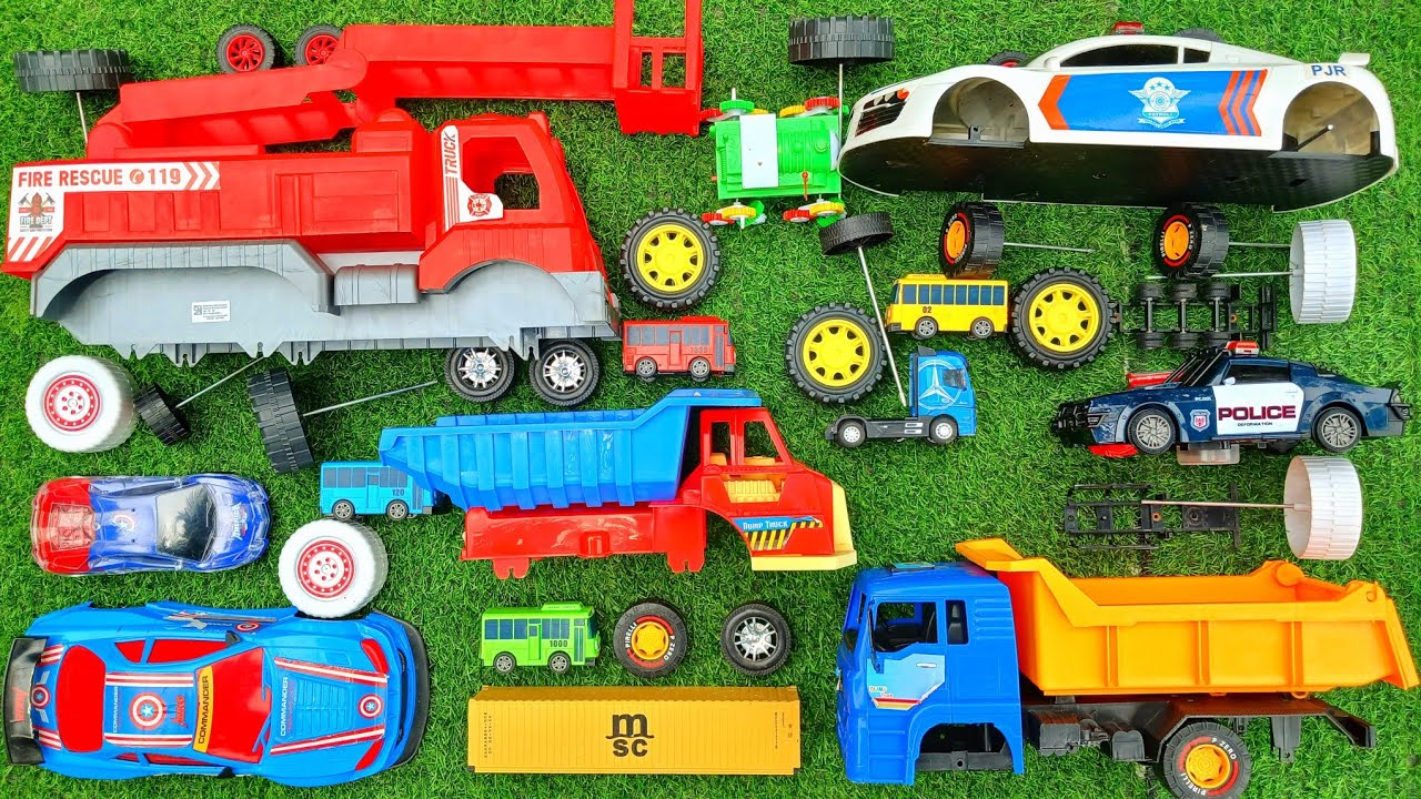 Mencari & Merakit Mainan Rusak, Truk Kontainer, Mobil Balap, Truk Pasir, Mobil Polisi, Damkar. 