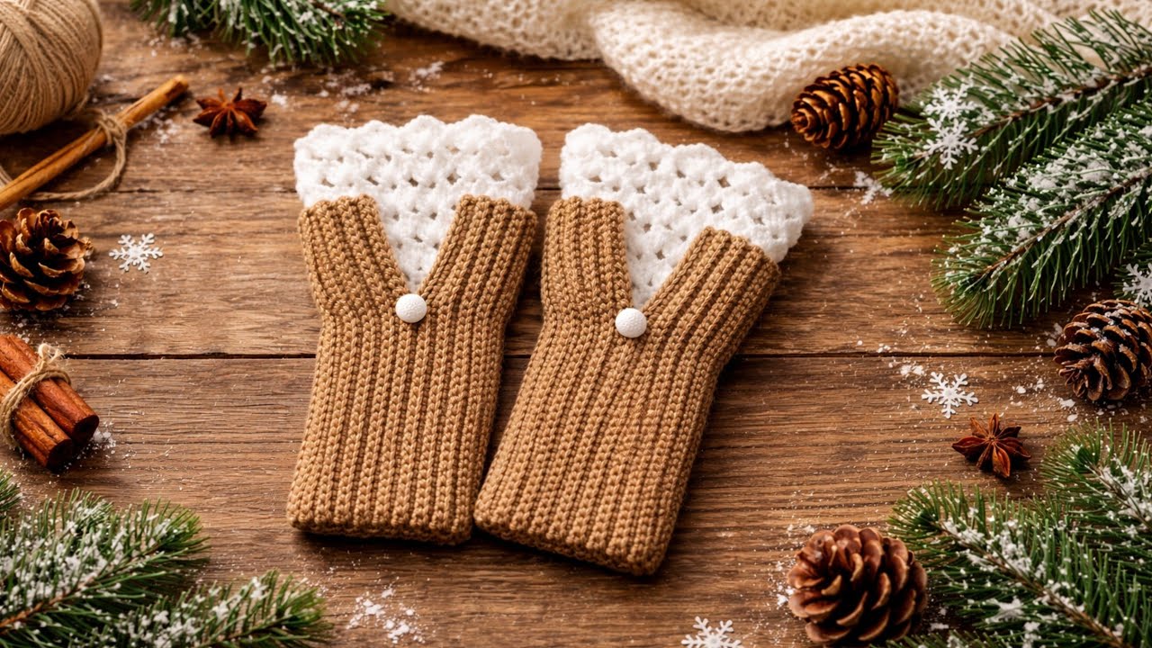 1 Yumak iple Parmaksız Eldiven 🧶Çok Kolay Örgü Eldiven Yapımı