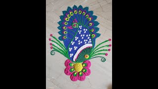 Beautiful Peacock Rangoli Design 2020 | Nemali Muggulu | Mayil Kolam | Creative Freehand Peacock Art