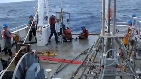Recovering a sediment trap on the R/V Endeavor