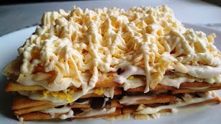 ЗАКУСОЧНЫЙ ТОРТ-САЛАТ ИЗ КРЕКЕРОВ. ОРИГИНАЛЬНАЯ ПРАЗДНИЧНАЯ ЗАКУСКА БЕЗ ЗАМОРОЧЕК ЗАКУСОЧНЫЙ ТОРТ-САЛАТ ИЗ КРЕКЕРОВ. ОРИГИНАЛЬНАЯ ПРАЗДНИЧНАЯ ЗАКУСКА БЕЗ ЗАМОРОЧЕК