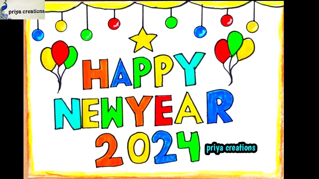 Happy New Year 2024 Drawing easy Beautiful 😍 New year Card drawing