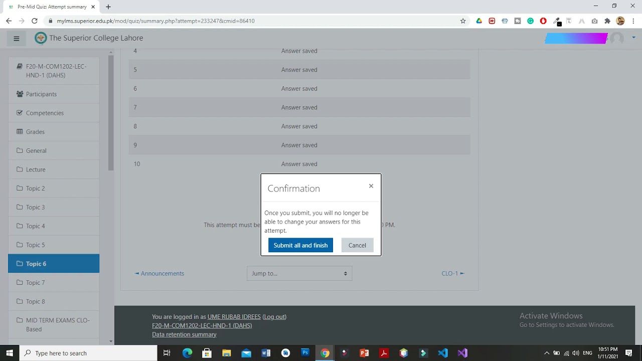 How to attempt Quiz and Mid term Exams on Superior LMS