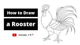 Art 040 - How to Draw a Rooster - Easy Tutorial and Simple Drawing 2021