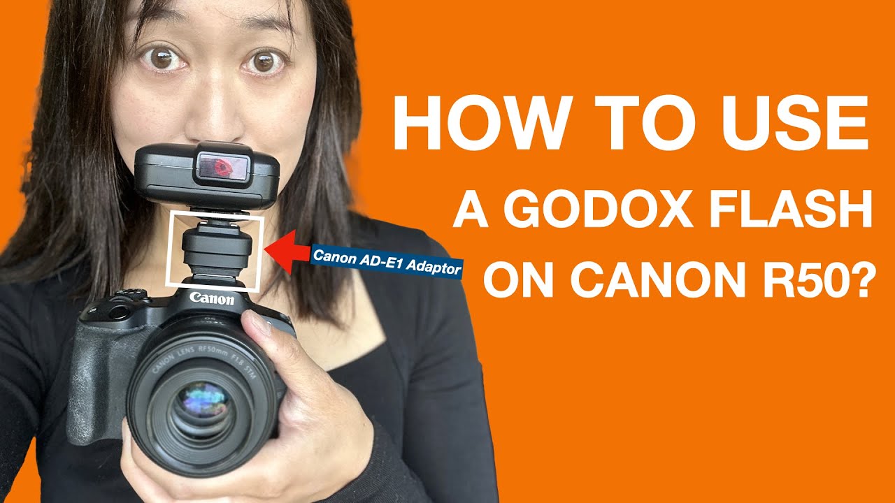 How to use a Godox Flash on Canon R50 Cameras? Canon AD-E1 (Multi-function  Shoe Adapter) is needed. 