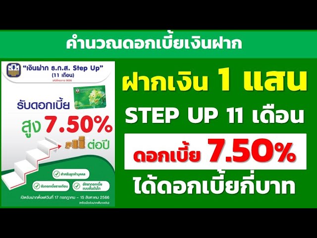 ฝาก 100,000บาท ธ.ก.ส. Step Up 11เดือน รับดอกเบี้ยสูง 7.50% ต่อปีได้ดอกเบี้ยกี่บาท  | ธนาคารธกส. Baac - Youtube