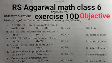 RS Aggarwal math class 6 exercise 10D solutions ।। Class 6 chapter 10D RS Aggarwal math ।। Objective