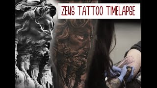 Zeus Tattoo Time-lapse, black and gray. 7Hrs