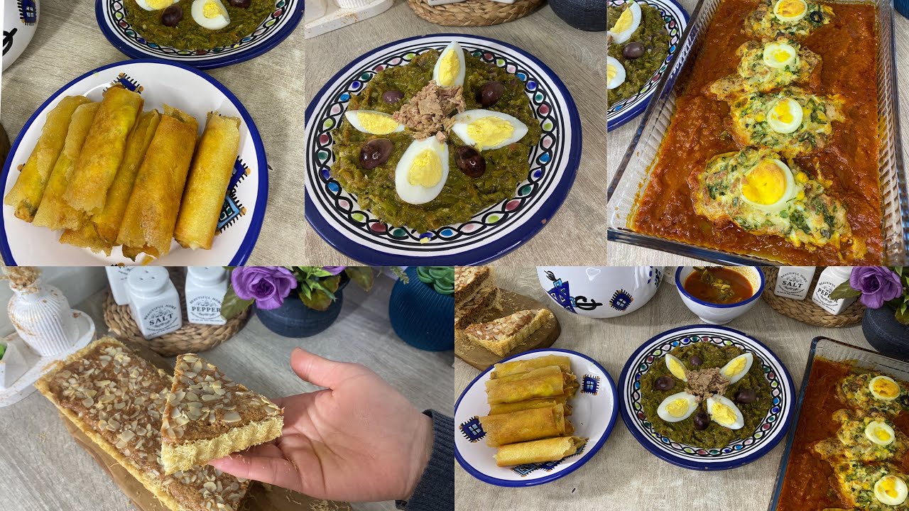 اقتراح اليوم الخامس من رمضان🌙لحمة التن بالسكالوب/سلاطة مشوية/بريك صوابع/تارت لوز وكنافة بنة/شربة لحم