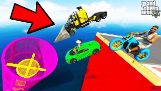 FRANKLIN TRIED IMPOSSIBLE JUMP INTO TUBE TUNNEL MEGARAMP PARKOUR CHALLENGE GTA 5 | SHINCHAN and CHOP