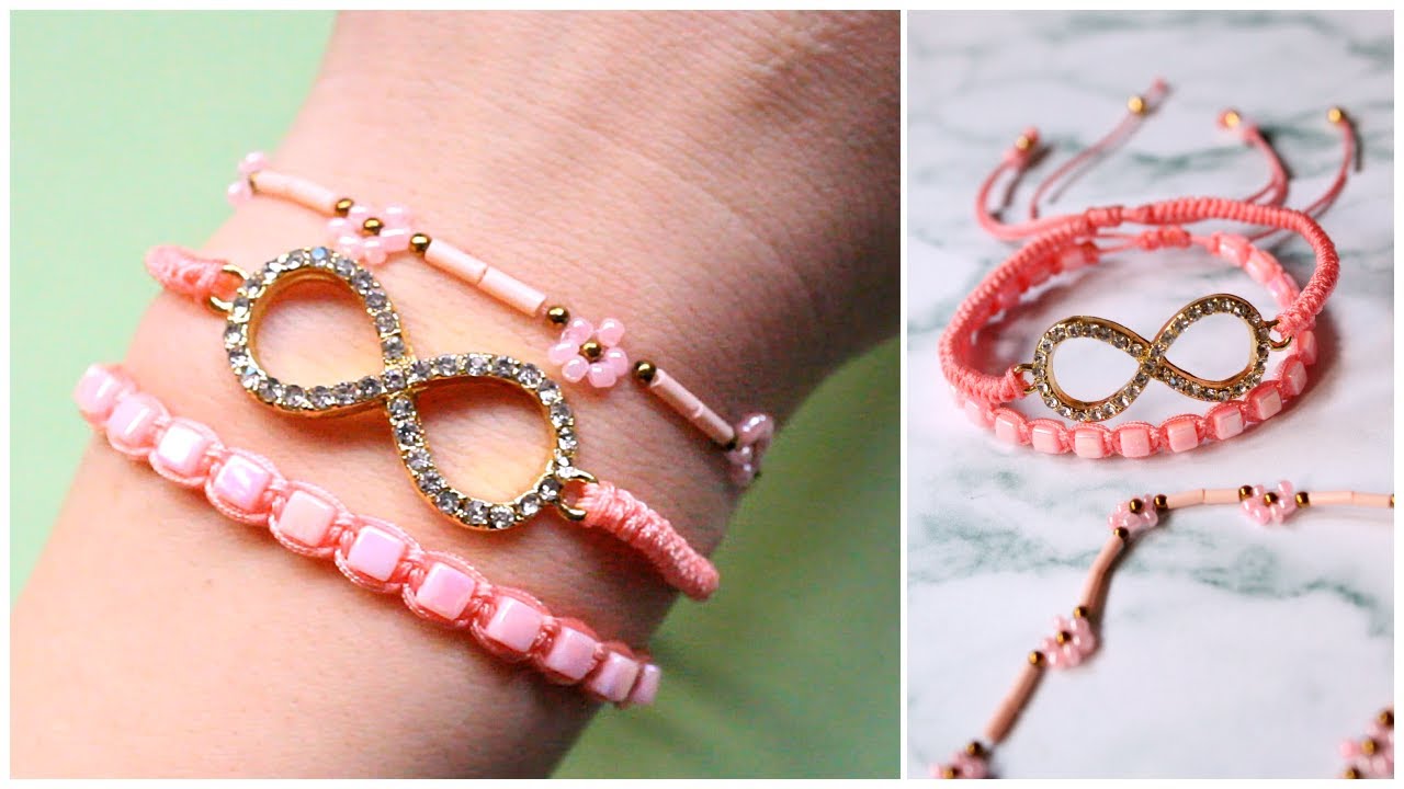 3 ideas para hacer PULSERAS con NUDO PLANO, NUDO SERPIENTE y FLORES de mostacillas💖