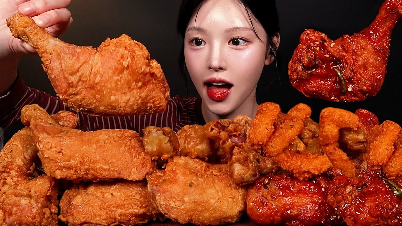 SUB)겉바속촉 통다리 후라이드에 양념치킨 먹방!🍗 닭발튀김까지 옛날통닭 치맥 꿀조합 Chicken & Beer Mukbang Asmr