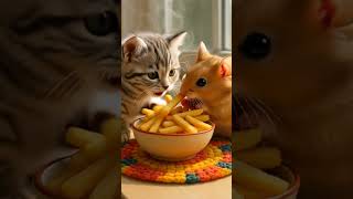 "One Fry, Two Friends" yum.. yum.. #animals #cat #hamsters #eat #friendship #cute #baby #funny