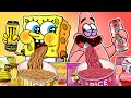 Animation pink vs yellow eating emoji foods challenge mukbang  spongebob animation mukbang