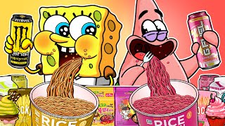 [Animation] Pink Vs Yellow! Eating Emoji Foods challenge Mukbang! | Spongebob Animation Mukbang