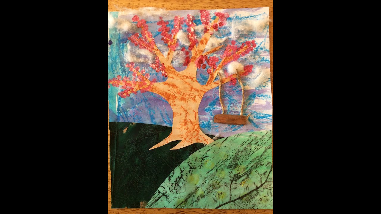 Landscape collage with textured papers