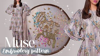 💖 Mahira Khan inspired embroidery pattern ✨ Muse dress design 💞 beads embroidery