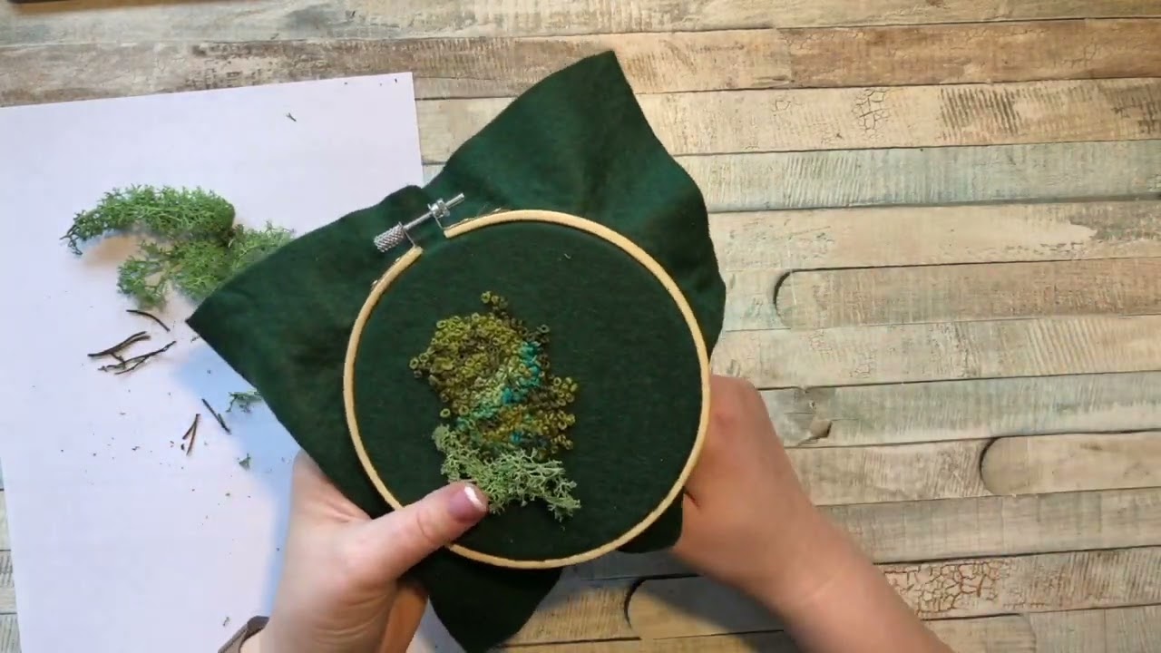Moss hand embroidery piece