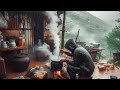 Rainy day in the village | cooking on a wood stove on a rainy night