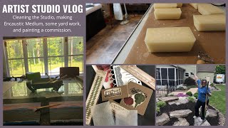 Artist Studio Vlog: cleaning up the art studio, making encaustic paint, and painting a commission.