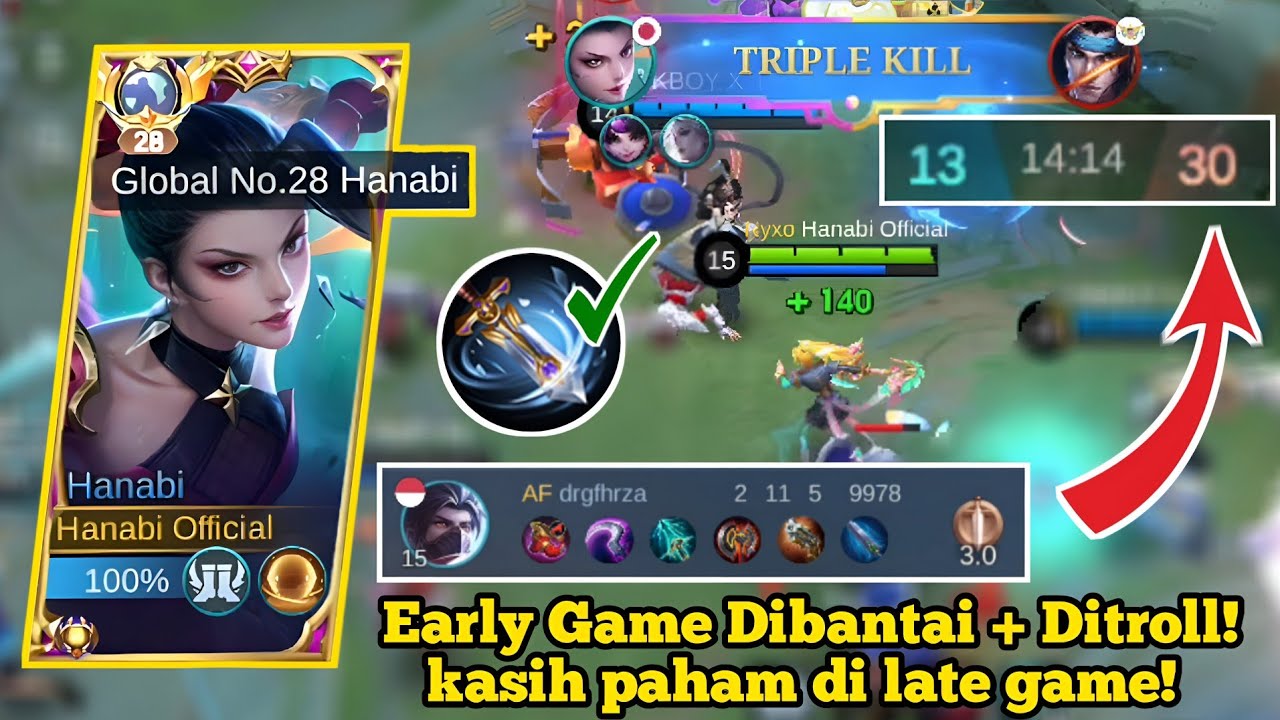 PERJUANGAN GLOBAL HANABI KETIKA EARLY GAME DIBANTAI+ DITROLL! LATE GAME AUTO KASIH PAHAM! MLBB