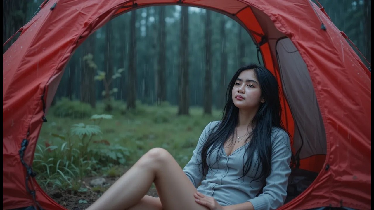 SOLO OVERNIGHT CAMPING IN THE RAIN - RELAXING IN THE TENT WITH THE ...