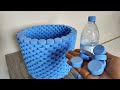 Laundry basket from plastic bottle cap  very easy diy plastic recycle ideas  arts  crafts