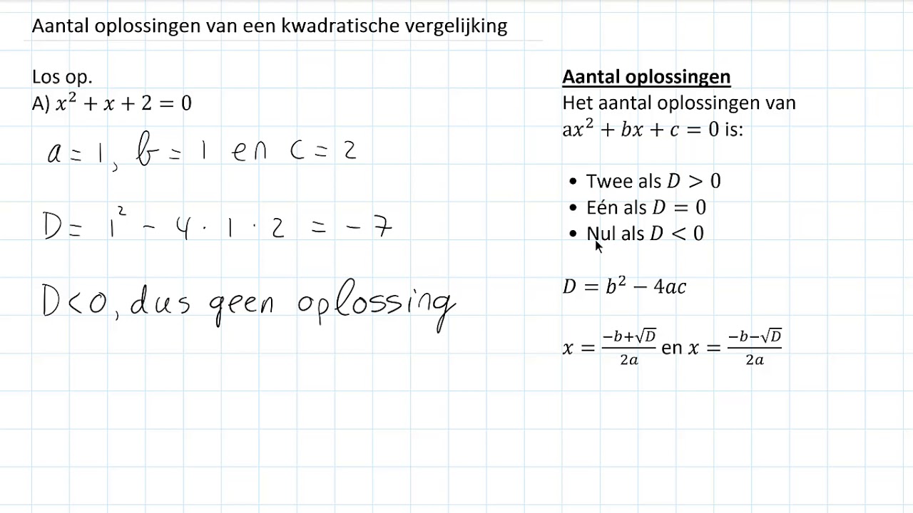Vergelijkingen Aantal oplossingen van een kwadratische vergelijking (3 HAVO) YouTube Vergelijkingen Aantal oplossingen van een kwadratische vergelijking (3 HAVO) YouTube