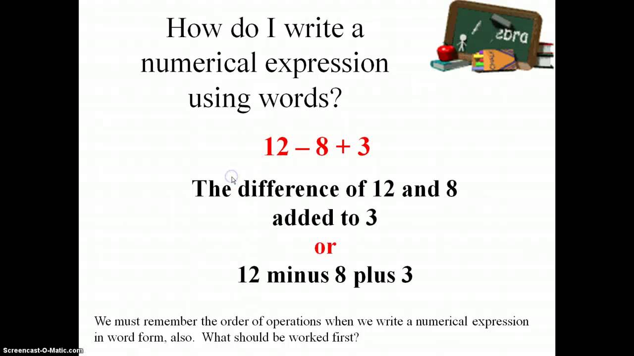 Numerical Expressions (examples, solutions, videos, worksheets)