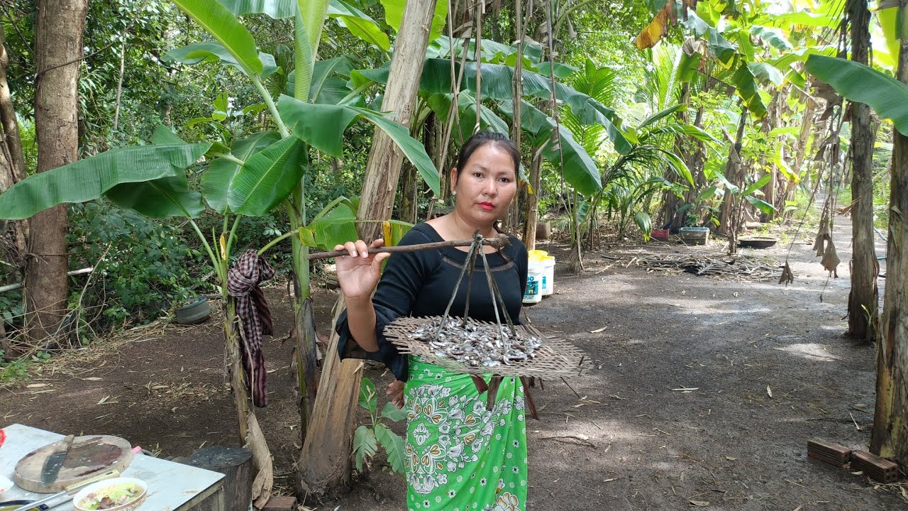 Boiled bean sprouts with pork and fries fish 