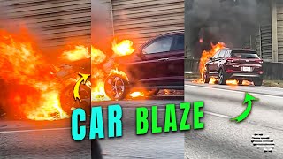Blaze Engulfs an Empty Car by the Side Wall