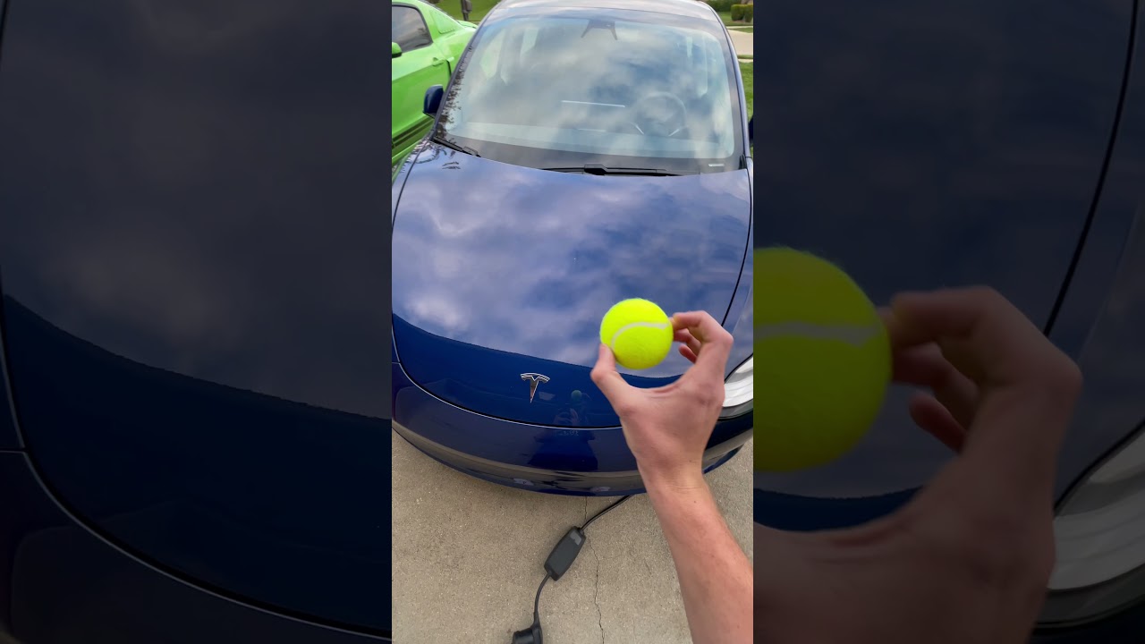 TENNIS BALL VS TESLA! - #shorts 