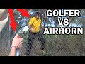 Crazy golfer attacks us ghillie suit golf course air horn  joogsquad ppjt