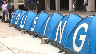 Concerned San Diego residents protest proposed city wide homeless camping ban