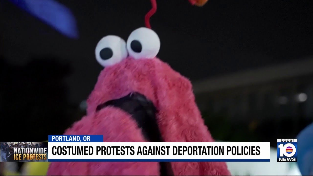 Portland ICE protesters don costumes