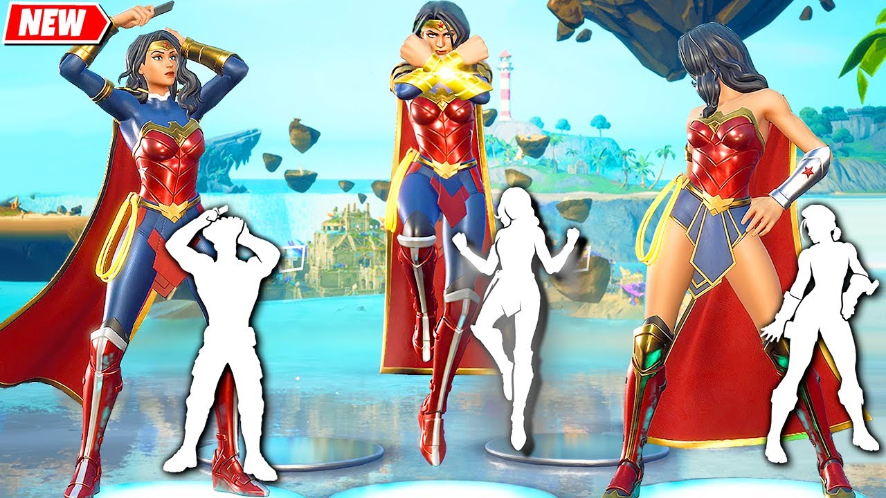 Fortnite Wonder Woman Skin doing all Built-In Emotes! (inc. her Bracelets of Hephaestus Emote)