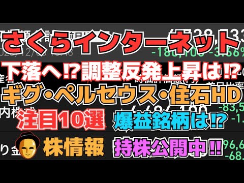 【株投資】『さくらインターネット』爆上げ休憩!?下落調整か⁉,『住石ＨＤ』激激しい上下!?熱い市場注目銘柄⁉,『ギグワークス』ギグギグ下落中⁉【掲示板トレーダー】