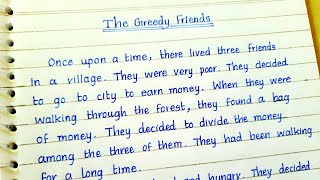 Story: The Greedy Friends | Beautiful English Handwriting with Moral |  English Stories for Kids