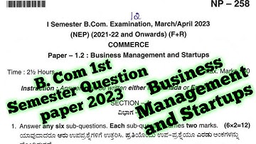 Business Management and Startups question paper  2023|| B.Com 1st Semester question paper 2023