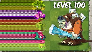 PVZ 2 Every 100 Plant Max Level vs Sloth Gargantuar Zombie Level 100