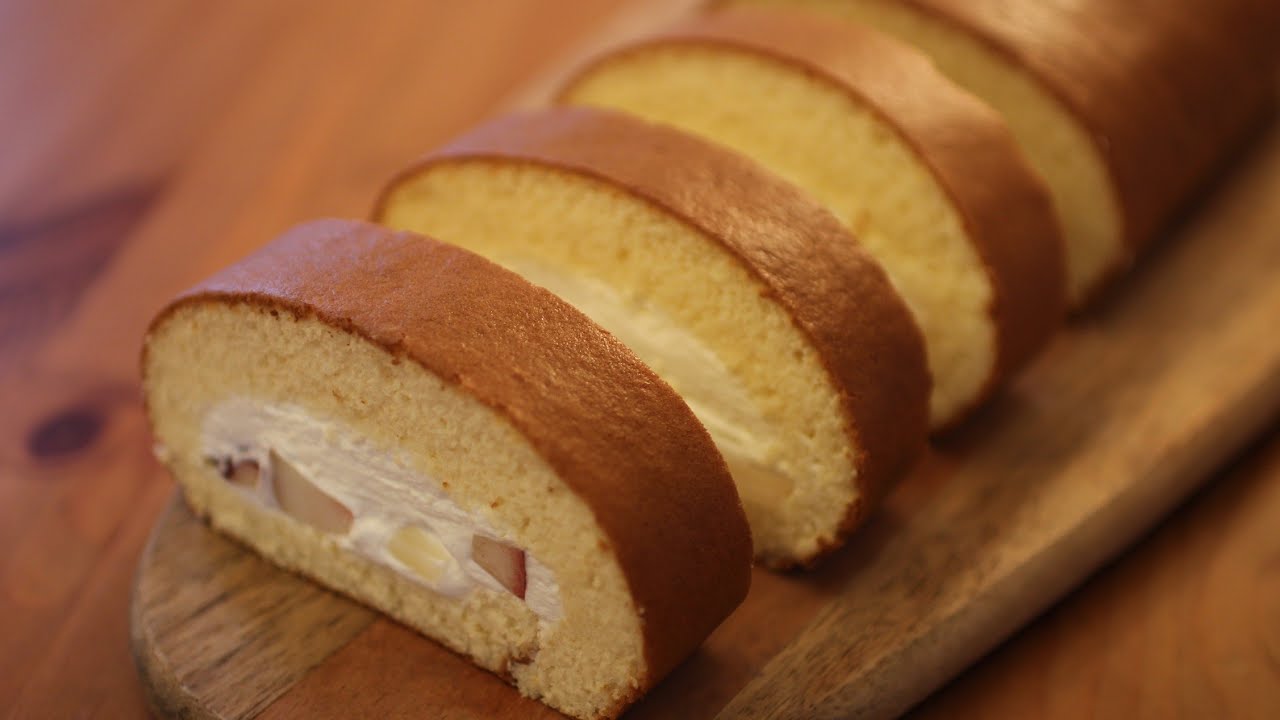 카스테라같은 '복숭아 롤케이크 gâteau roulé aux pêches' !!! 공립법 롤케이크 만들기~!