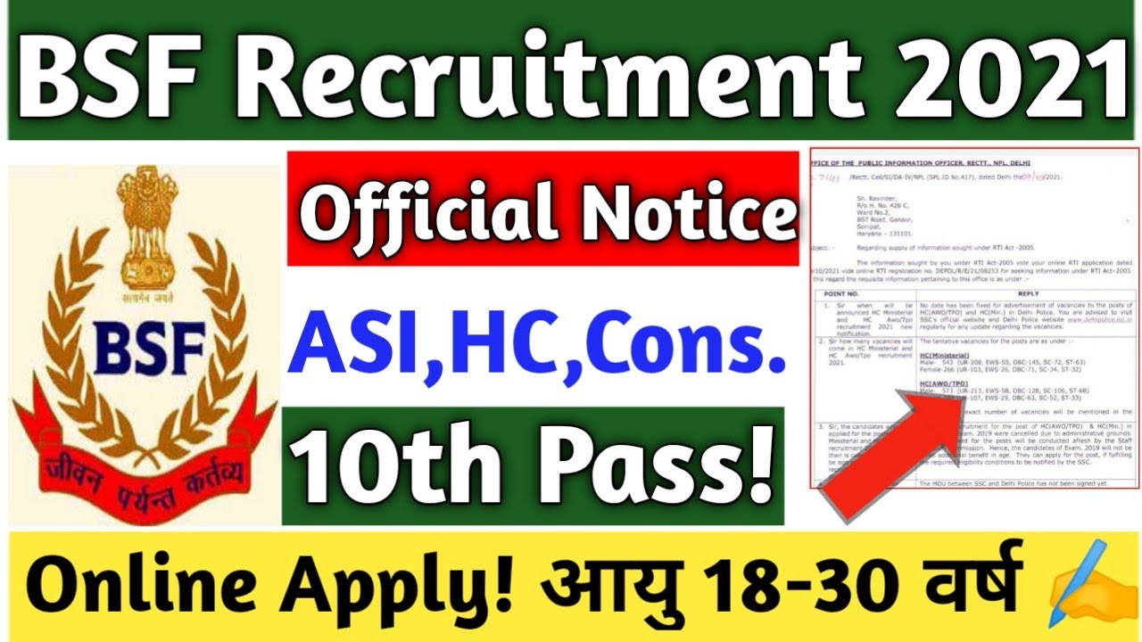BSF Constable Recruitment 2021 Apply Online | BSF Direct Bharti 2021 | 10th,12th Pass Govt Jobs