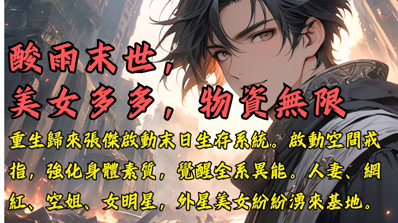 完結爽文《酸雨末世，美女多多，物資無限》重生歸來張傑啟動末日生存系統。啟動空間戒指，覺醒全系異能。人妻、網紅、空姐、女明星，外星美女紛紛湧來基地。#末世 #爽文 #小說 #完結 #後宮 #末日