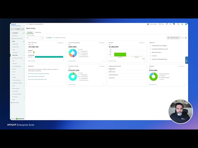 Intuit Enterprise Suite lets finance teams manage hundreds of entities and intercompany transactions from one system.