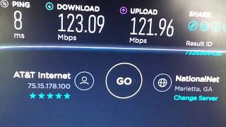 ATT U-verse Fiber 100 Speed Test on Wifi Connected Mac 121.96 Mbps A+++ !