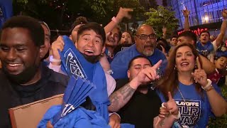 Fan celebrate Clippers' historic win outside Staples Center