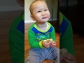 Caleb 1st time eating almond butter
