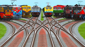 EIGHT TRAINS CROSSING FOR CURVED BRANCHED RAILROAD TRACKS BUMPY RAILROAD TRACK/ train sim wold5 
