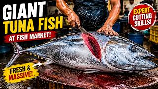 🐟 Cutting a Tuna Fish at the Fish Market | Satisfying Fish Cutting 😱