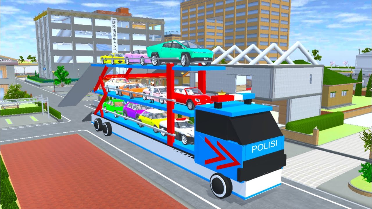 Mobil Truk Polisi Tiga Tingkat full muatan mobil 🤣sakura school simulator
